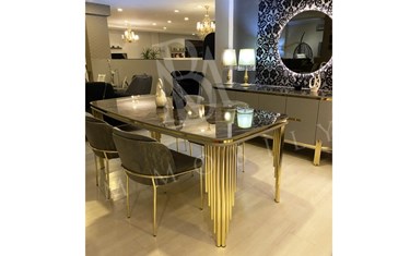 ENZA GRİ MERMER DETAYLI YEMEK ODASI TAKIMI